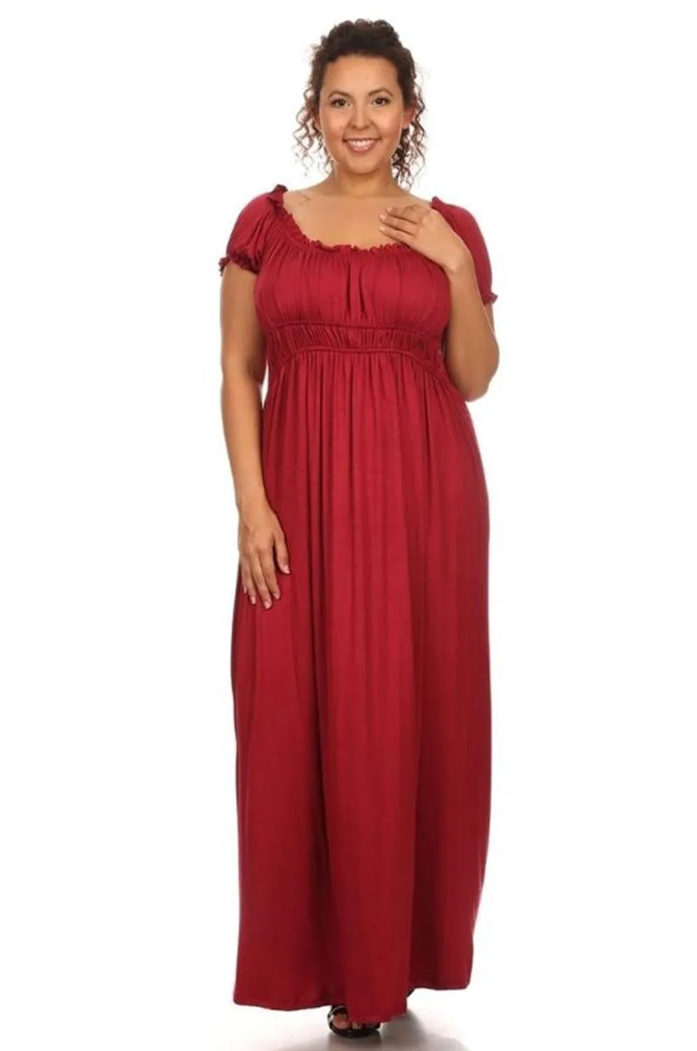 Womens Plus Size Solid Red Wench Style Maxi Dress U.S.A