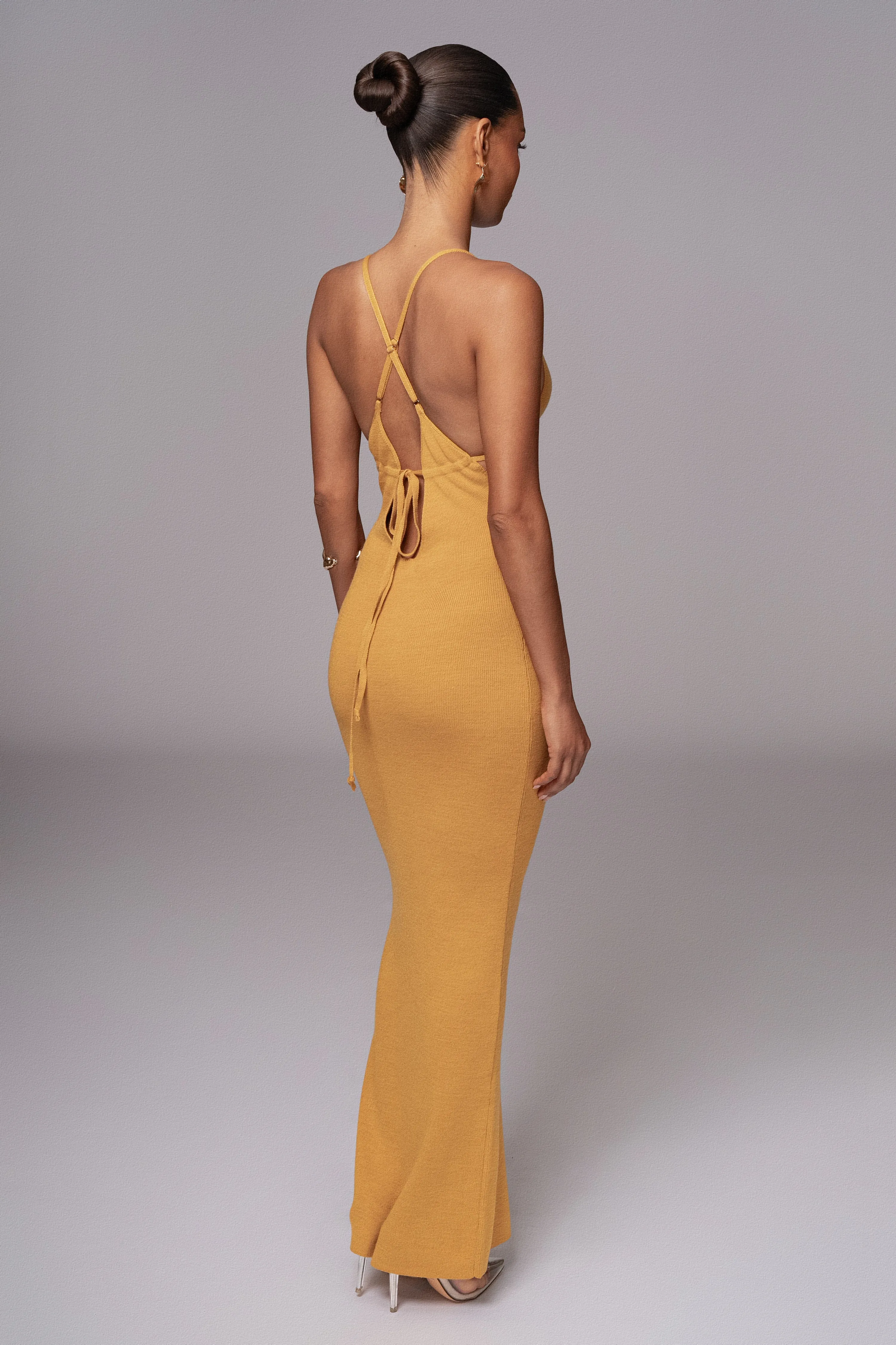 Yellow Sun Rays Knit Maxi Dress