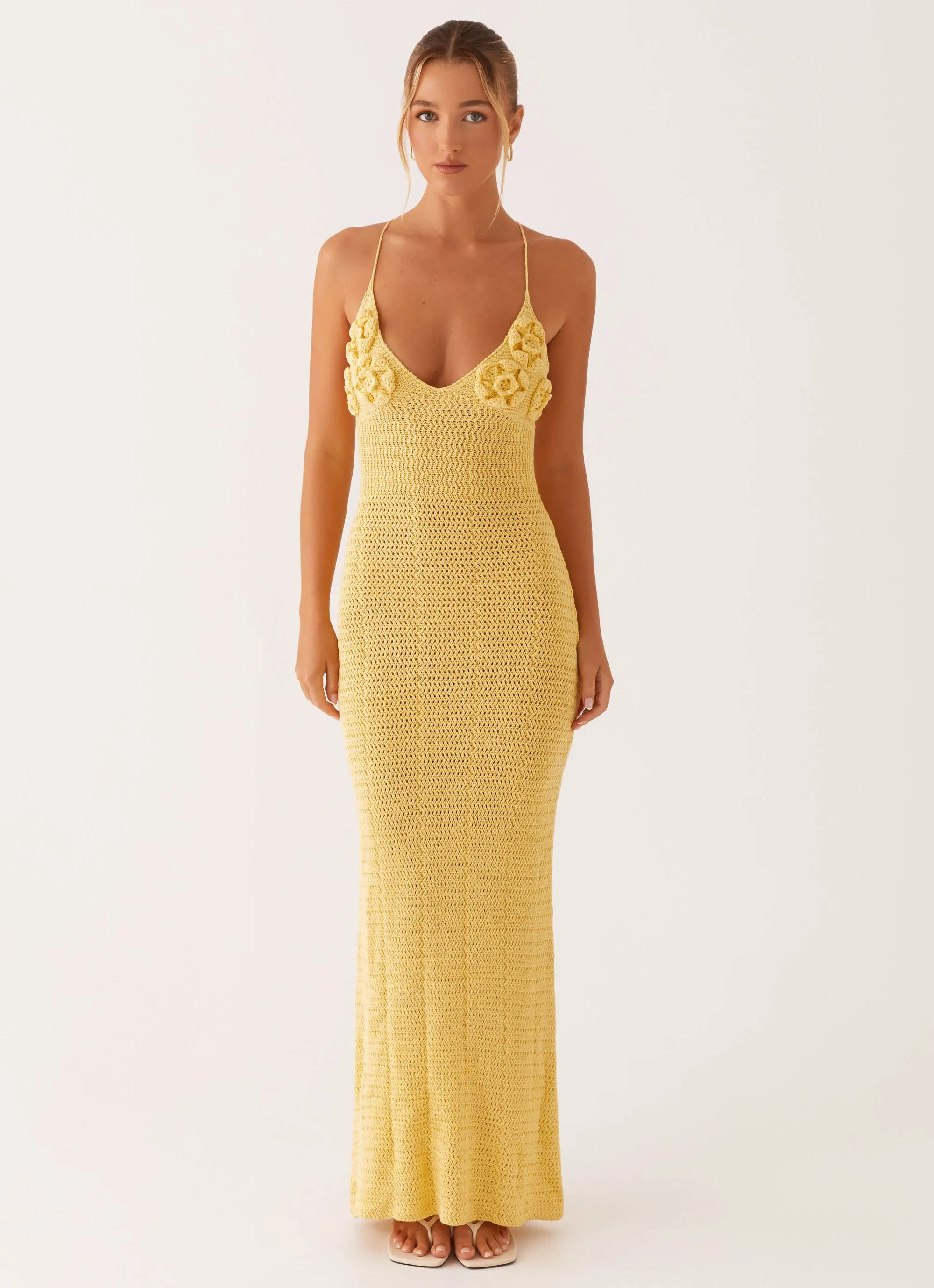 Zara Rose Crochet Maxi Dress - Yellow