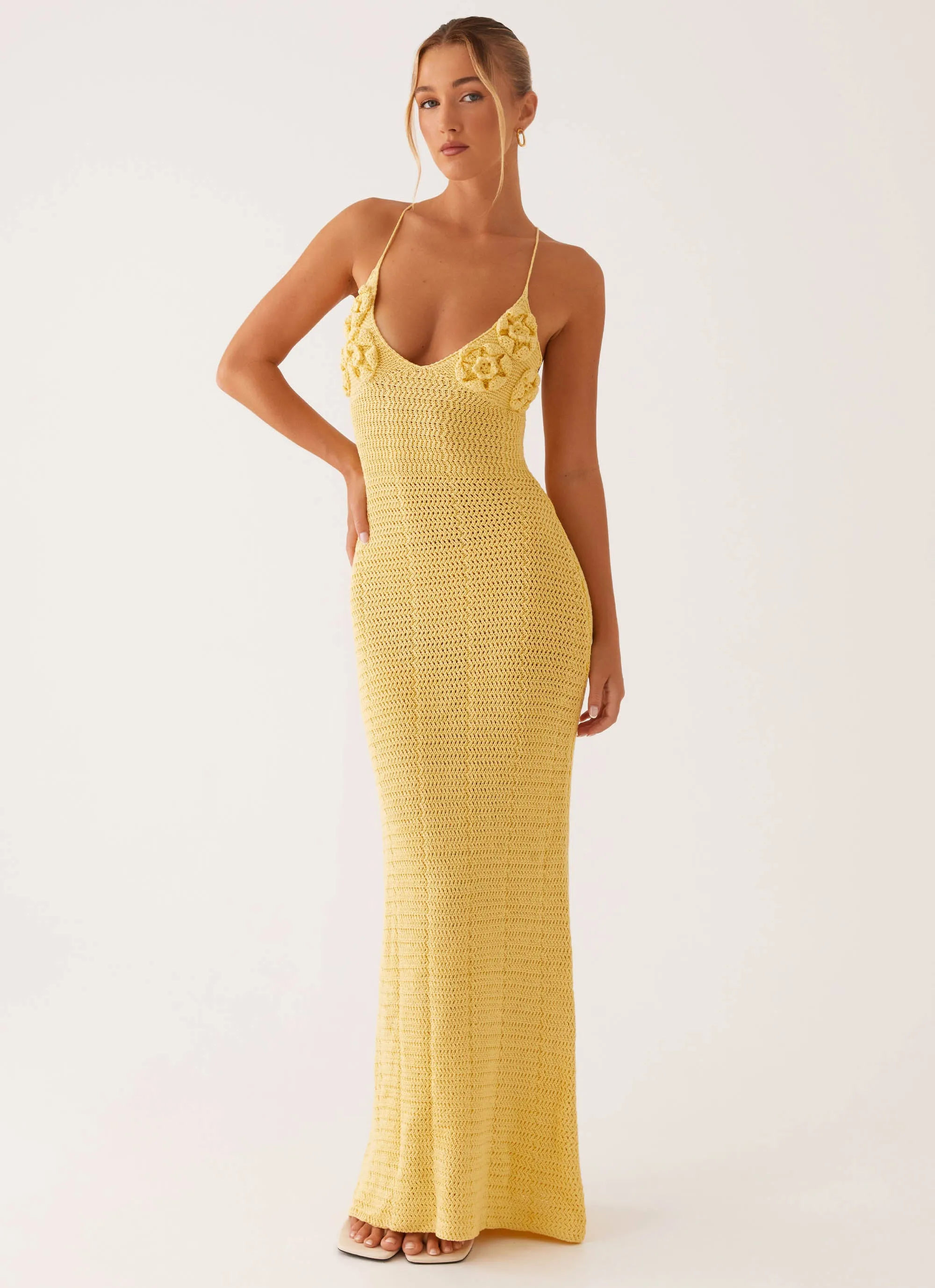 Zara Rose Crochet Maxi Dress - Yellow