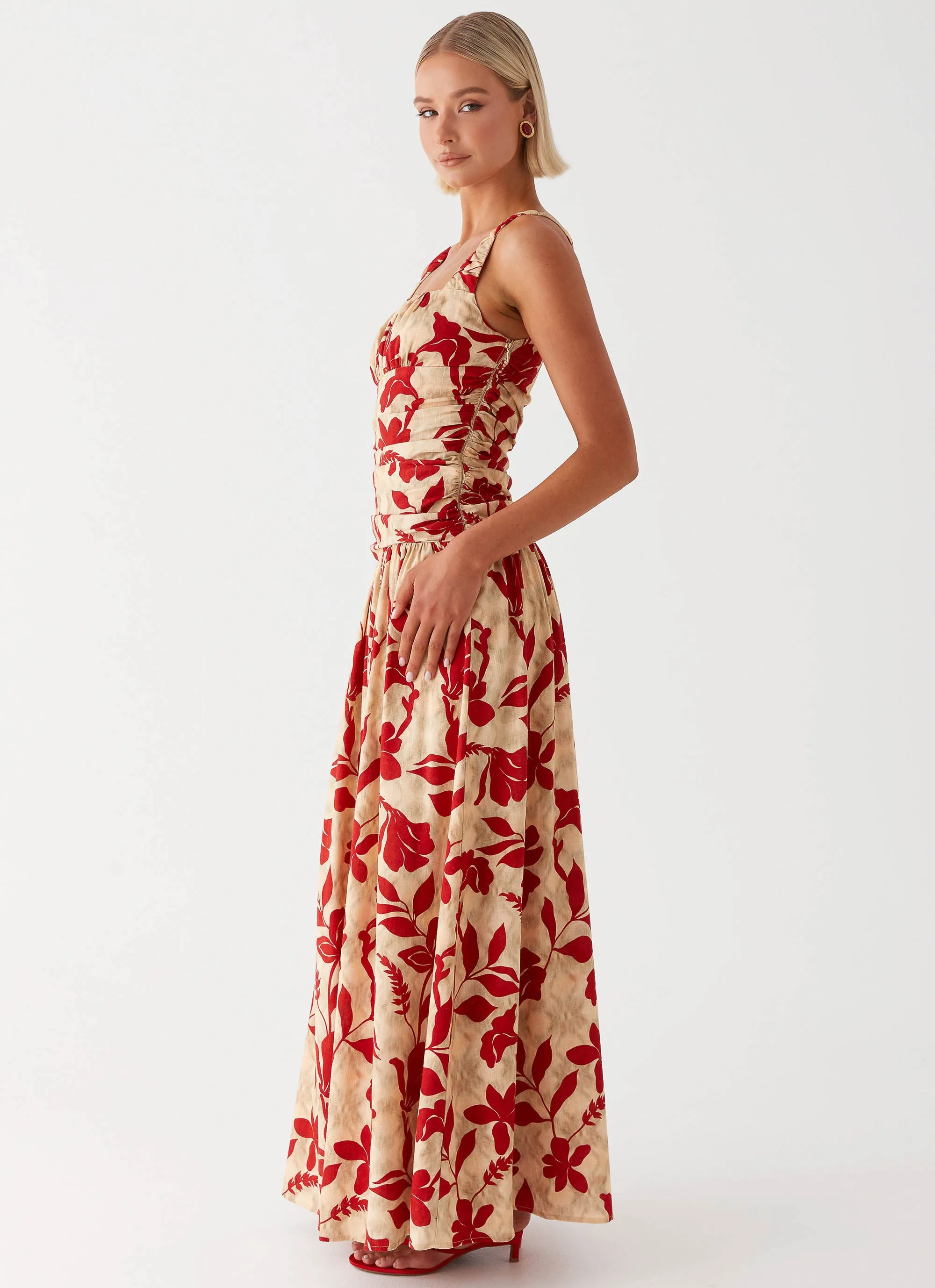 Zinna Linen Maxi Dress - Red